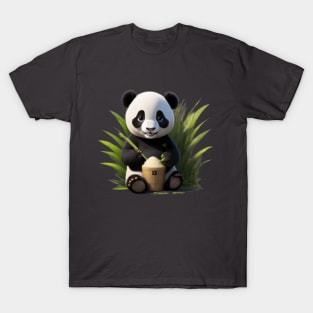 Cute baby panda sitting eating bamboo T-Shirt